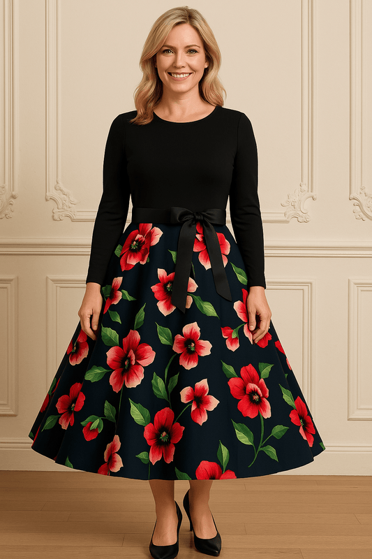 Robe Année 50 Noire À Coquelicots - Robitta