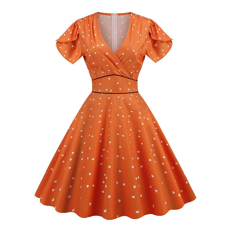 Robe Année 50 Orange Cœurs