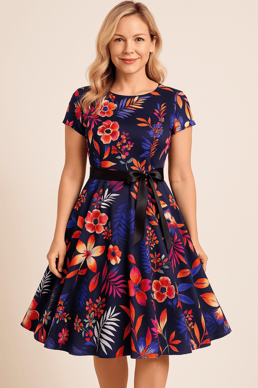 Robe Année 50 Plume Multicolore - Robitta