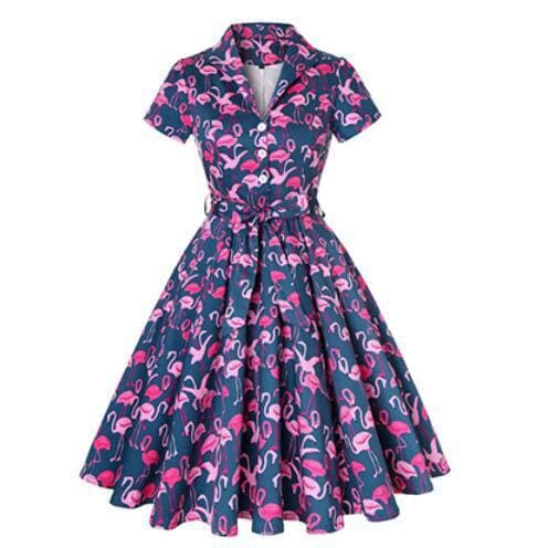 Robe Année 50 Violette à  Flamants Roses