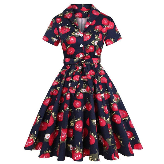 Robe Années 50 Fraise - Robitta