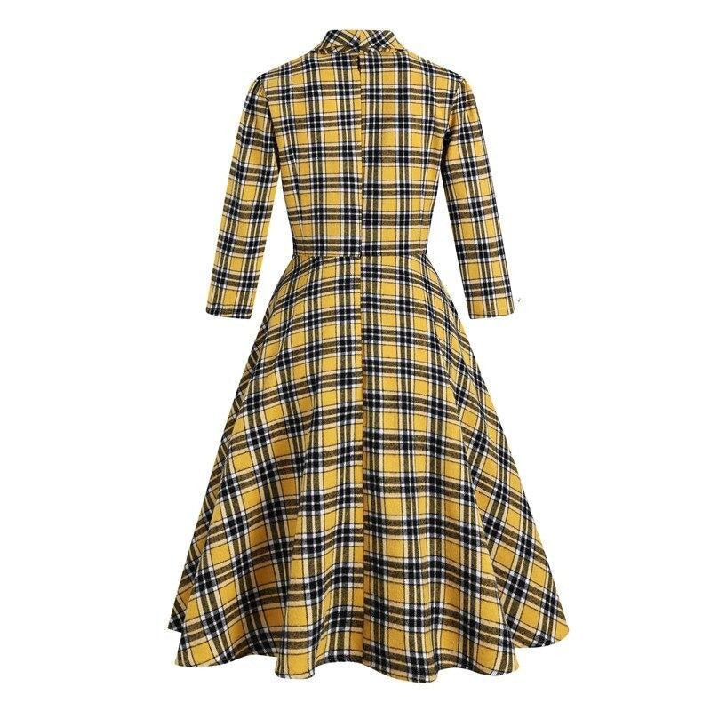 Robe Années 50 Jaune et Noir à Carreaux