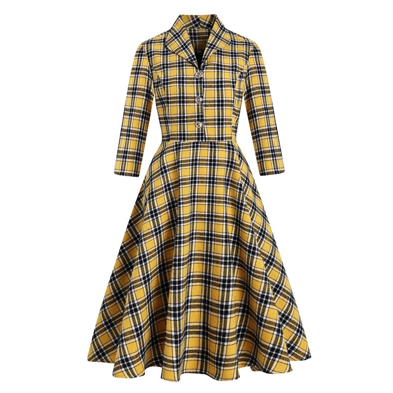 Robe Années 50 Jaune et Noir à Carreaux