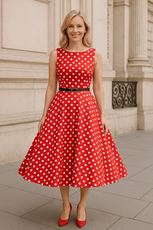 Robe Ceinturée Rouge à Pois Années 50 - Robitta