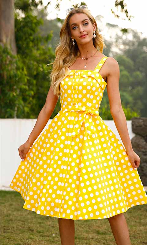 Robe Jaune à Pois Style Pin Up