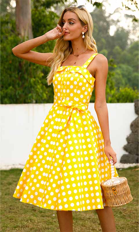 Robe Jaune à Pois Style Pin Up