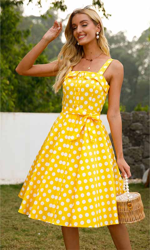 Robe Jaune à Pois Style Pin Up