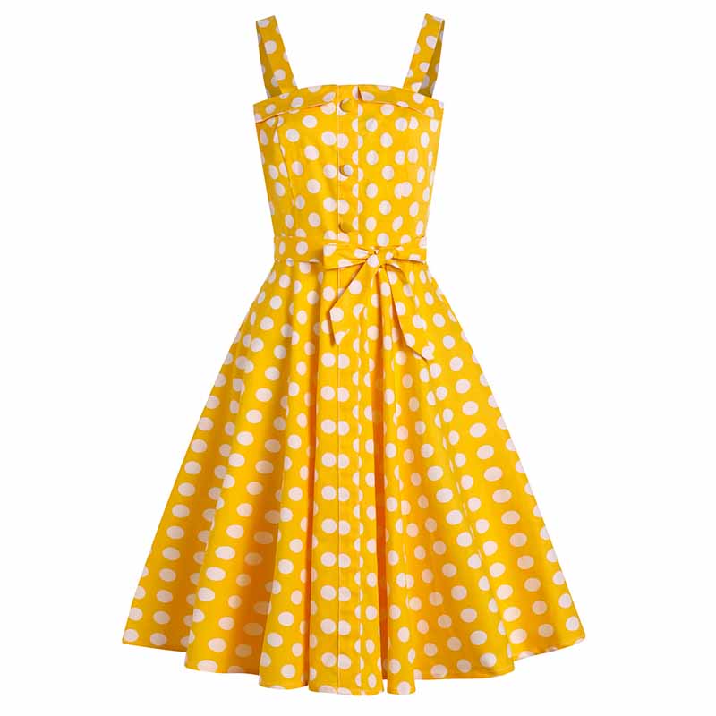 Robe Jaune à Pois Style Pin Up