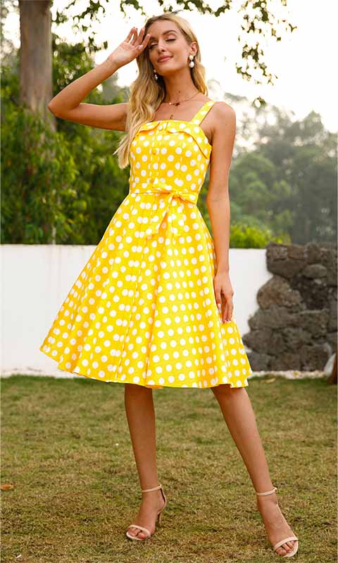 Robe Jaune à Pois Style Pin Up