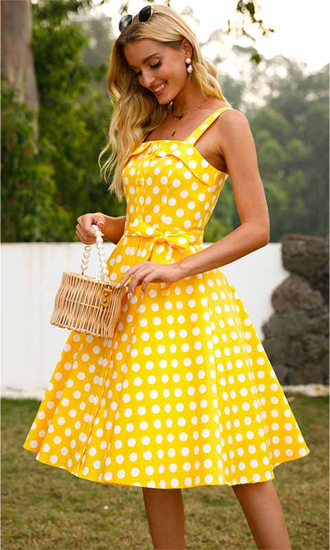 Robe Jaune à Pois Style Pin Up