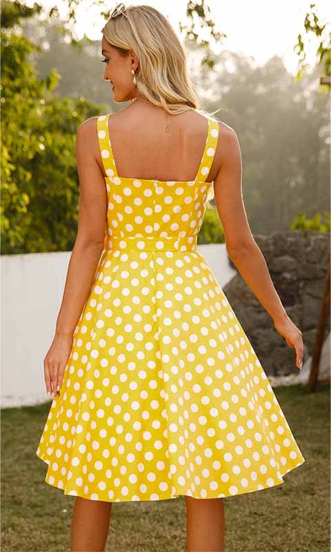 Robe Jaune à Pois Style Pin Up