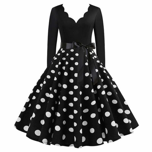 Robe Noire à Pois Blancs Années 50