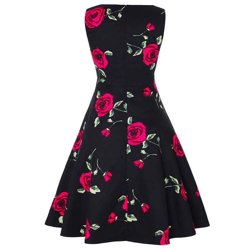 Robe Noire Fleurs Rouge Années 50