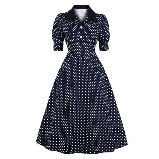 Robe Pin Up Bleu Foncée à Pois