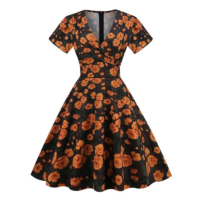 Robe Pin Up Orange et Noir