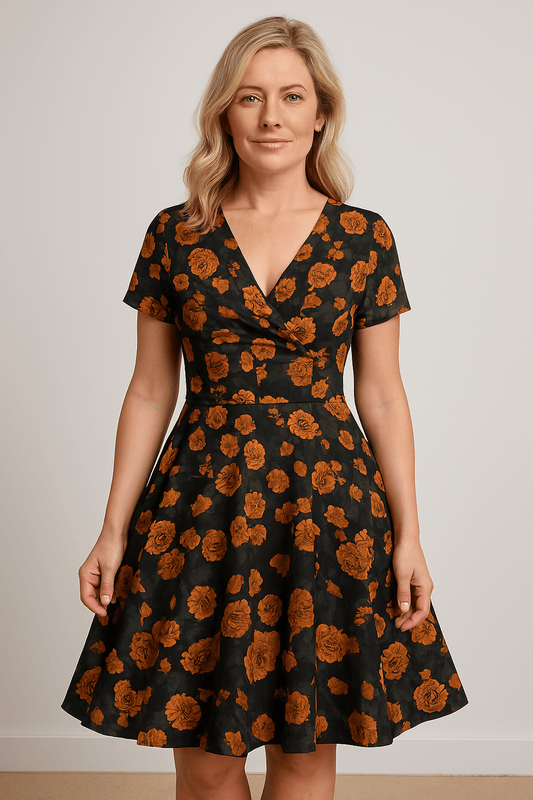 Robe Pin Up Orange et Noir - Robitta