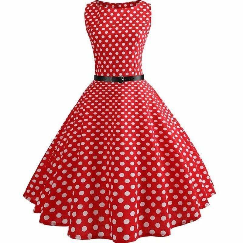 Robe Ceinturée Rouge à Pois Années 50