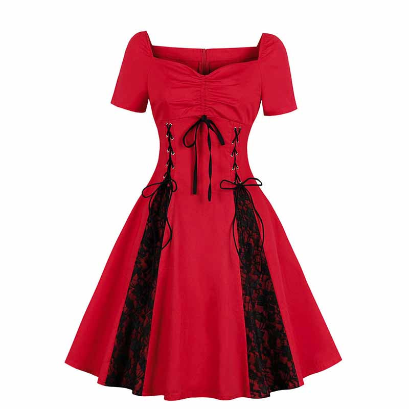 Robe Gothique Rouge et Noire Années 50