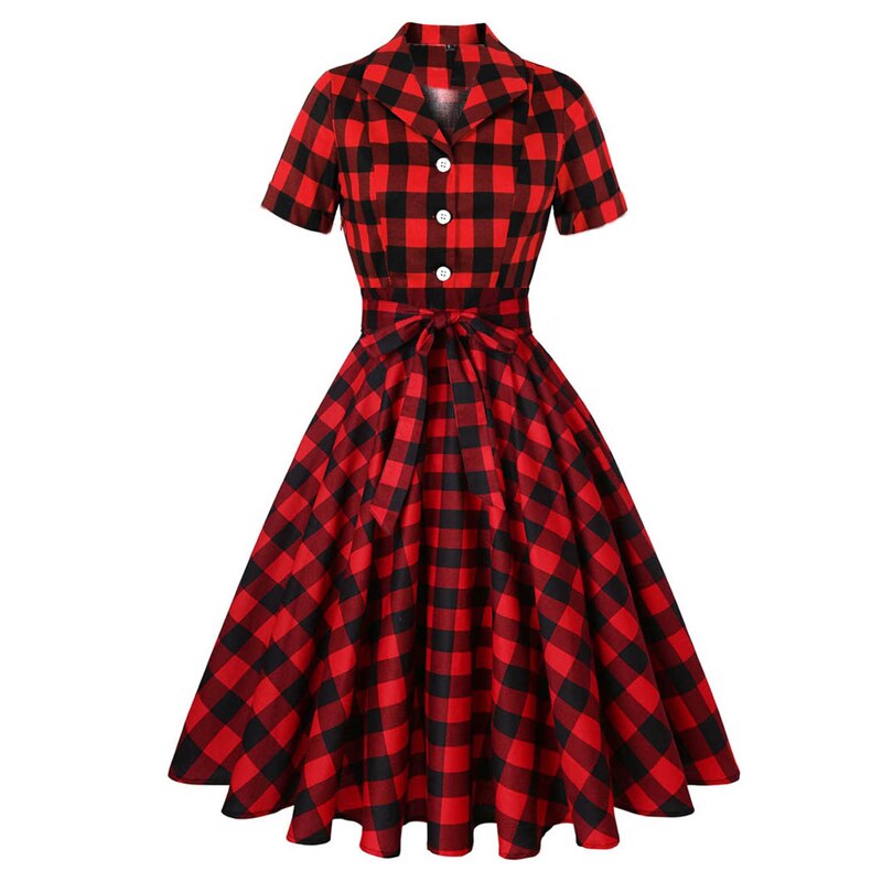 Robe Tartan Rouge et Noir Années 50