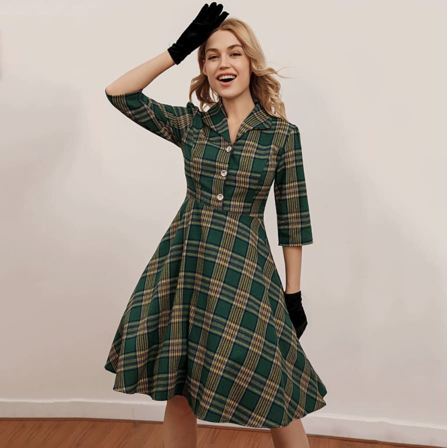 Robe Verte à Carreaux Années 50