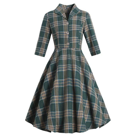 Robe Verte à Carreaux Années 50