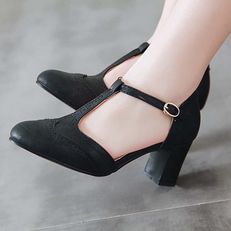 T-Strap Chaussures Années 50 Noires